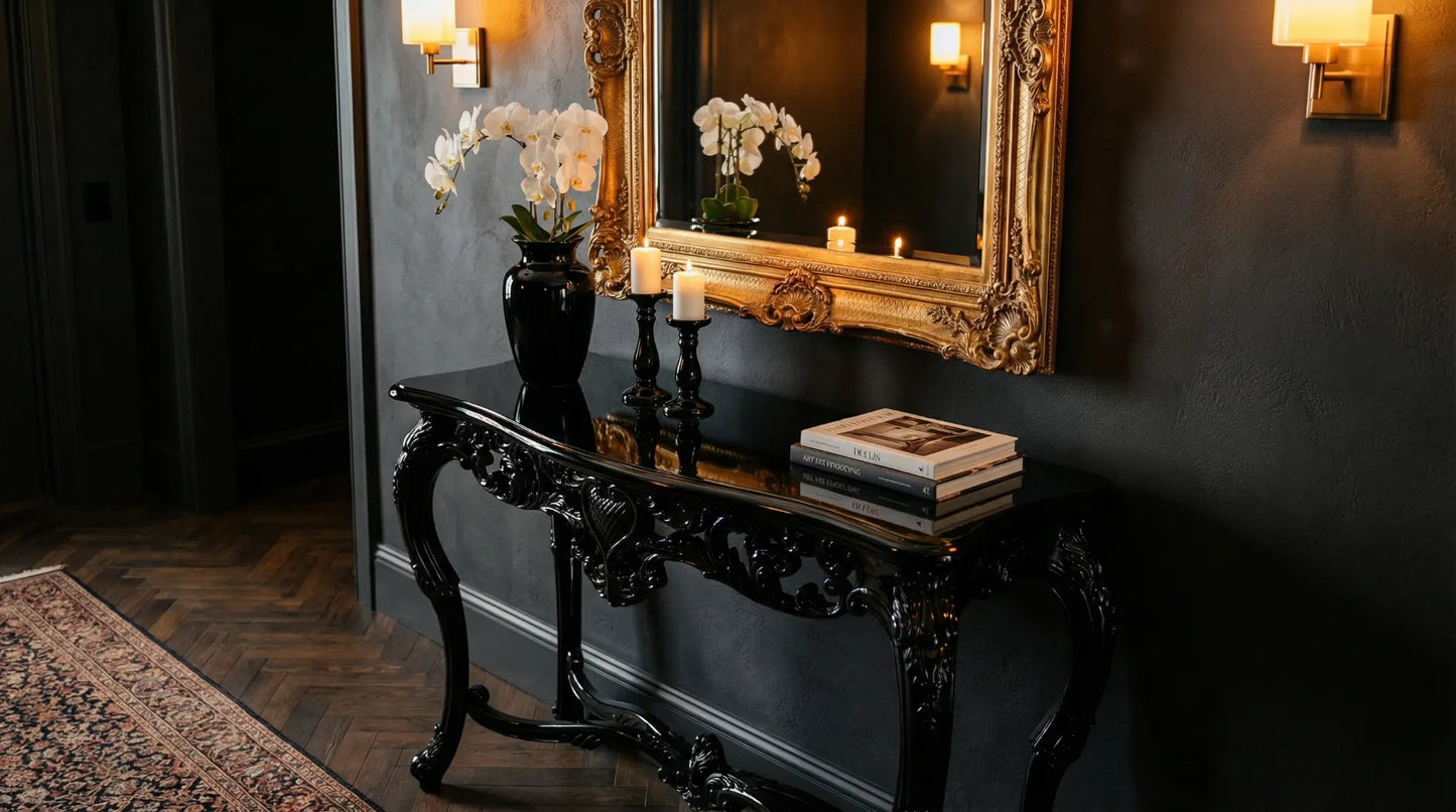 EON-CT001 Noir Console Table - Gloss Black Lifestyle