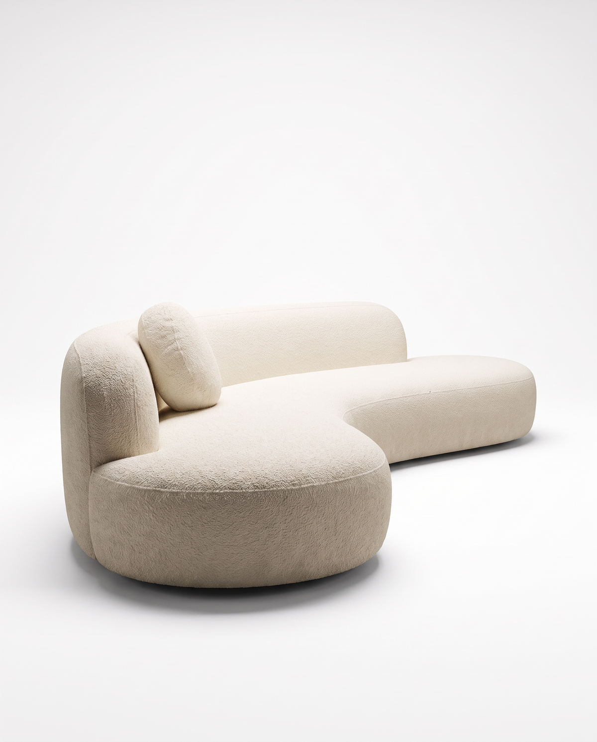Mila Sculptural Bouclé Sofa in ivory bouclé, left-side studio view