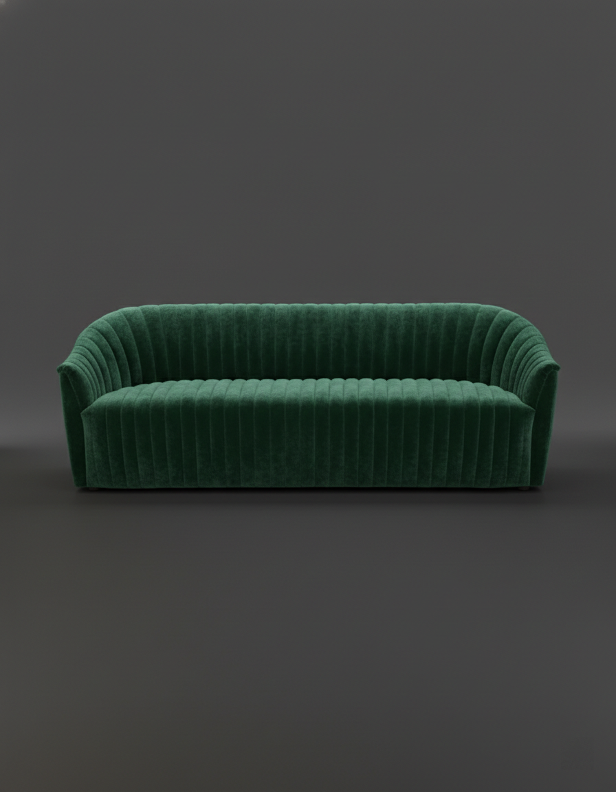 EON-SF007 Emerald Channel Velvet Sofa - Dark Studio Hero