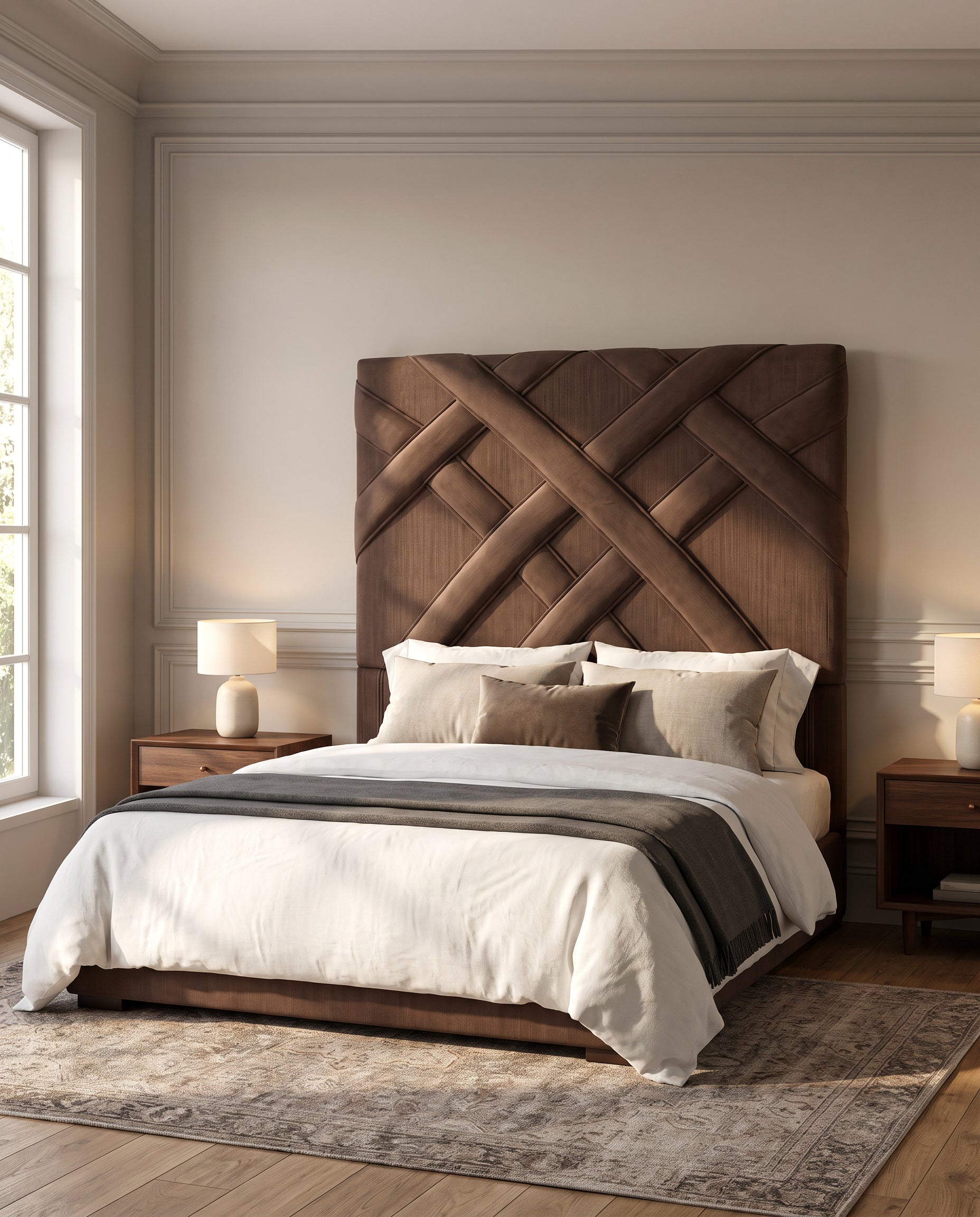 Beatrix upholstered headboard EON-HB130 – bedroom lifestyle view