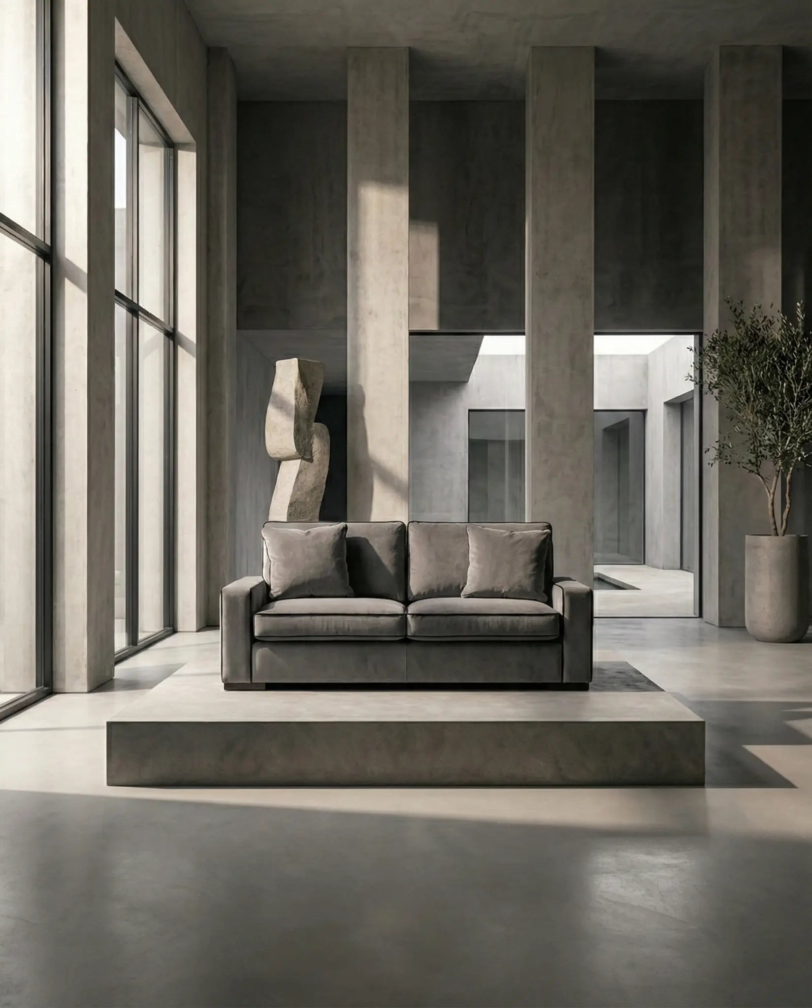 EON-SF006 Grafton Velvet Sofa - Minimalist Concrete Interior