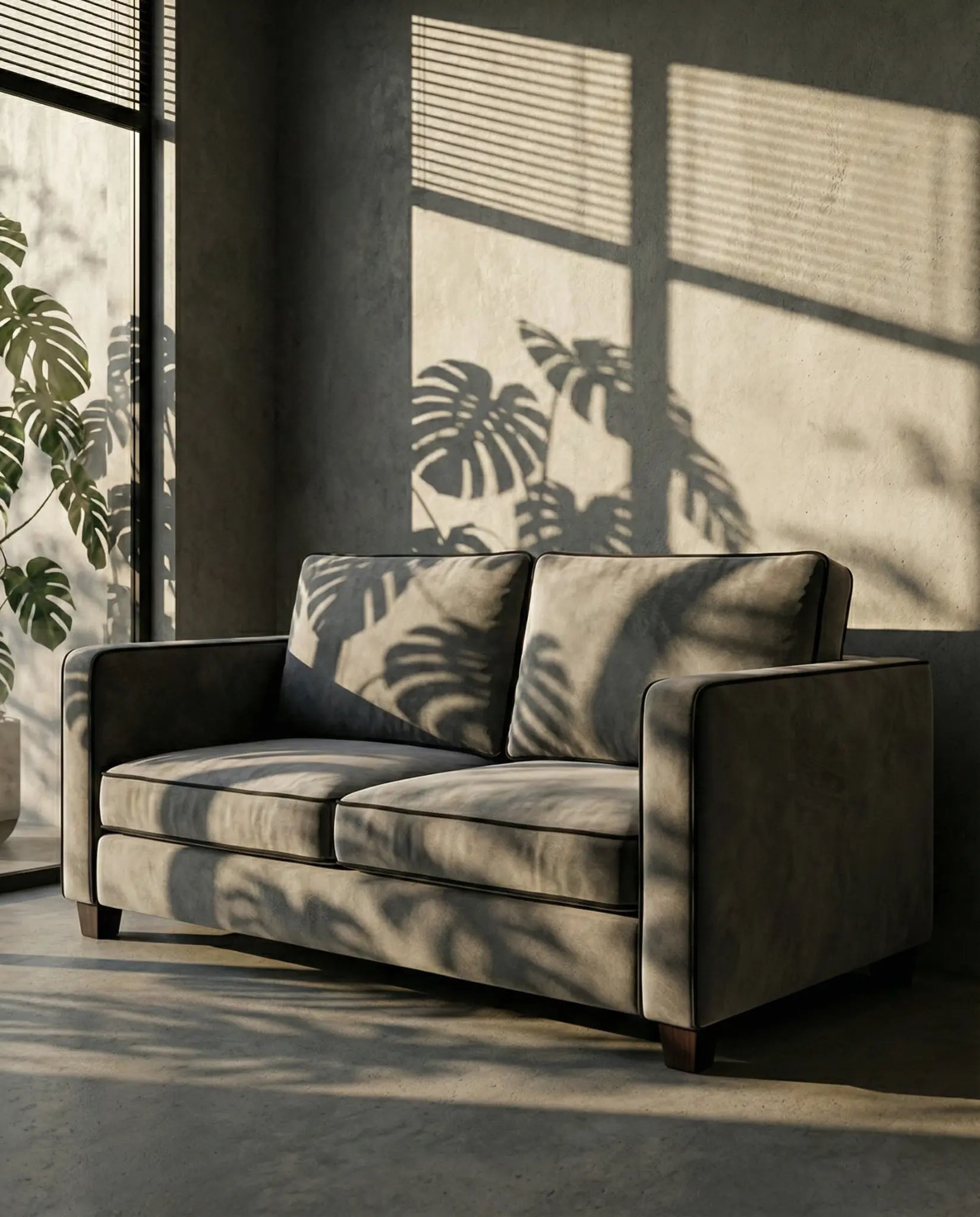 EON-SF006 Grafton Velvet Sofa - Monstera Shadow Lifestyle