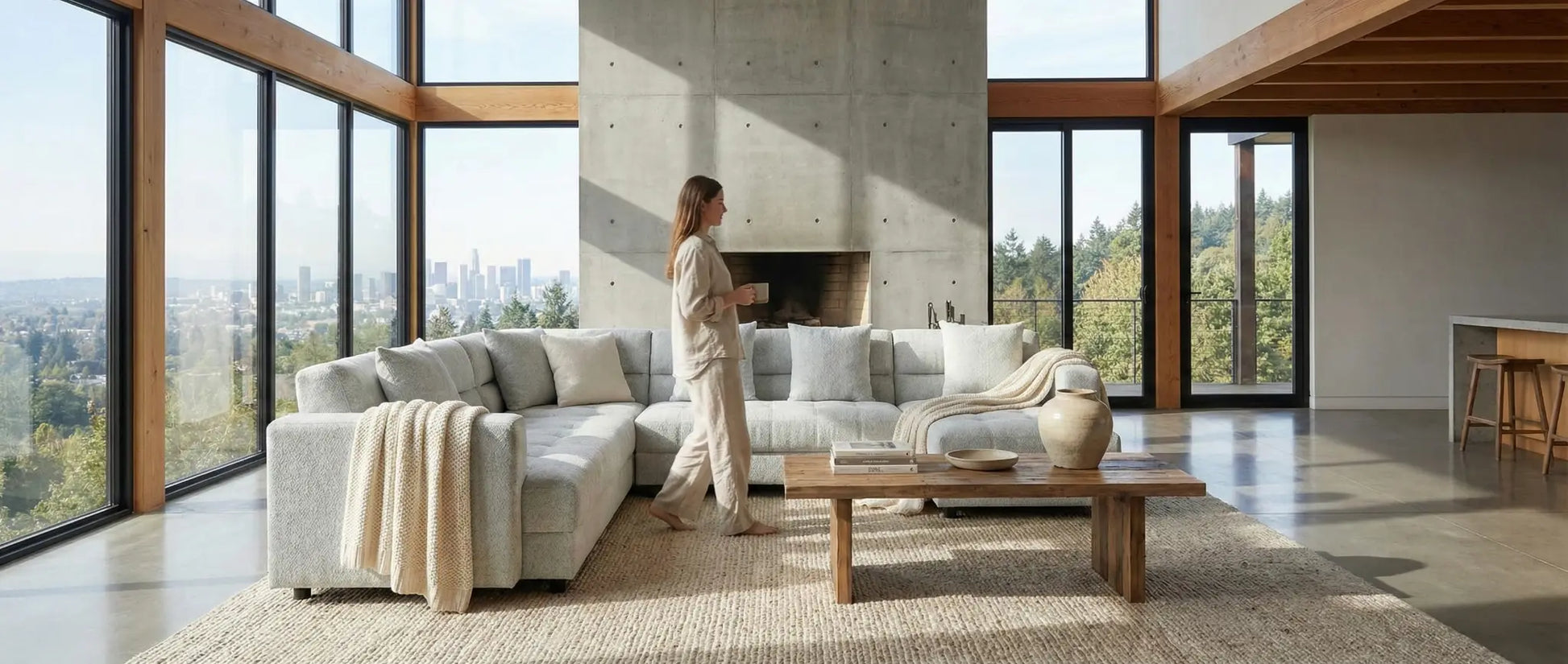 EON-SF015 Cleo Modular Sectional - Lifestyle Concrete House with Model