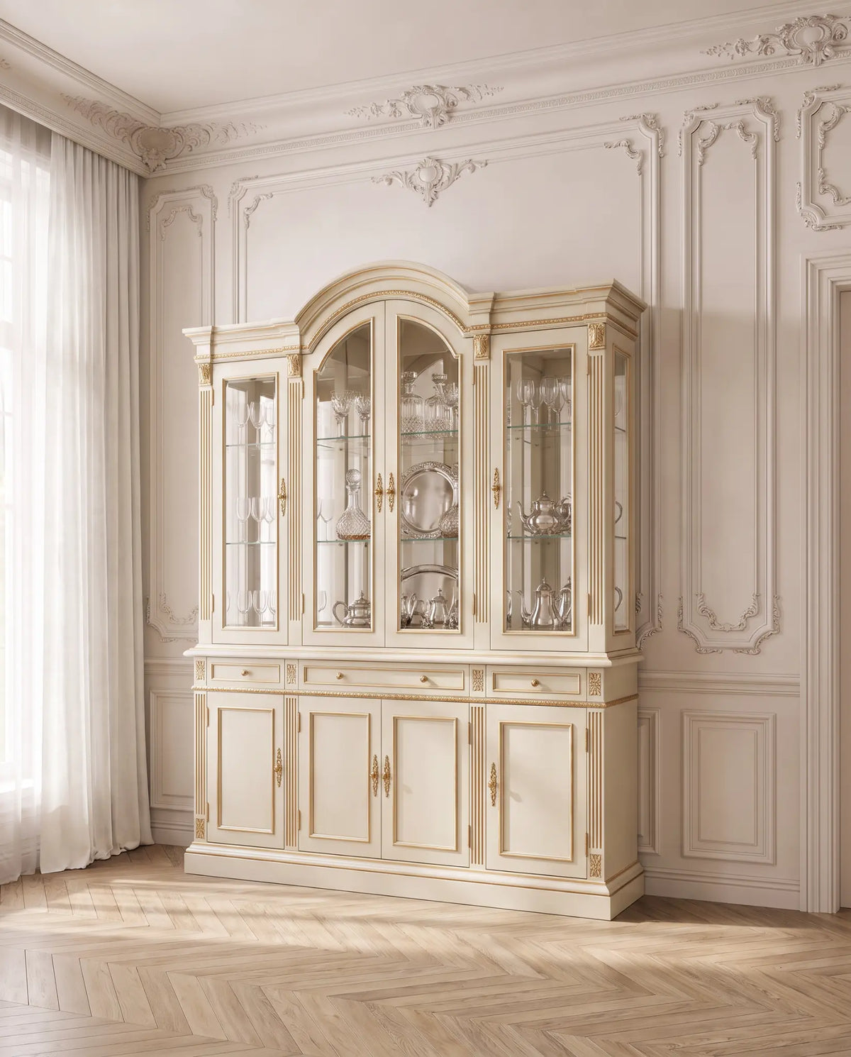 George Display Hutch Cabinet in Classic Cream White - Lifestyle View