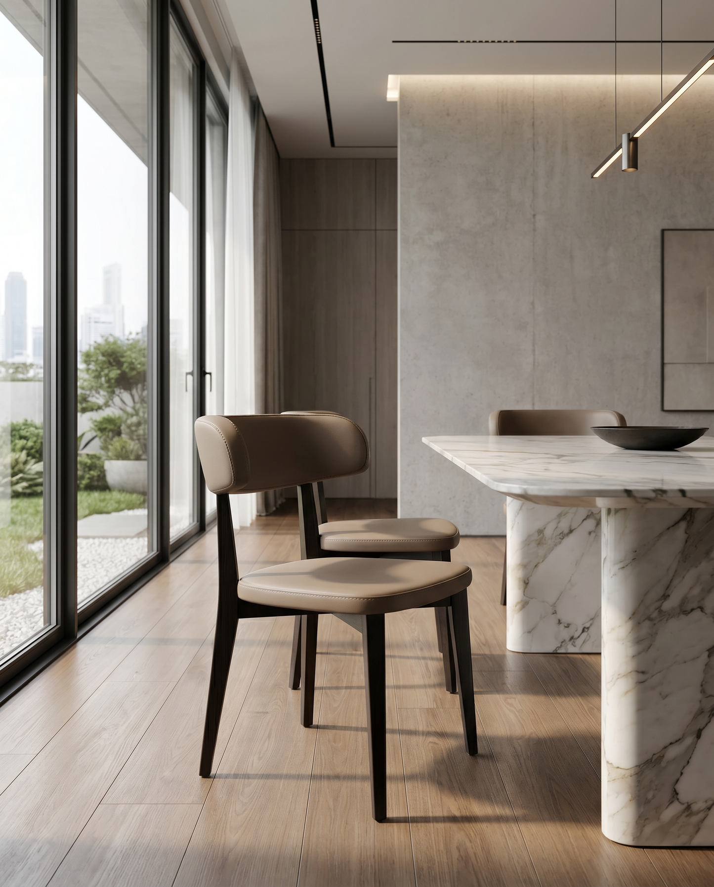 Marcus (EON-CH019) - Taupe Leather Minimalist Dining Chair