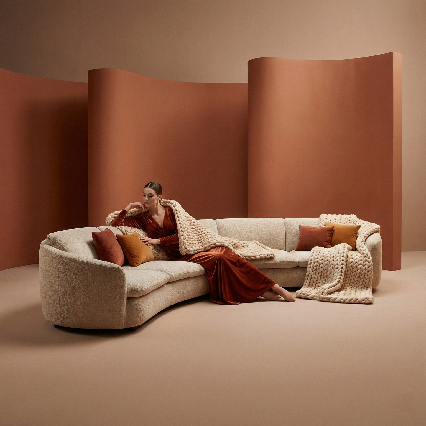 EON-SF010 Luna Curved Sectional - Model Terracotta Walk