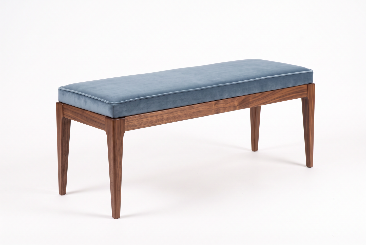 EON-BN004 Mayfair Bench - Walnut Dusty Blue Velvet