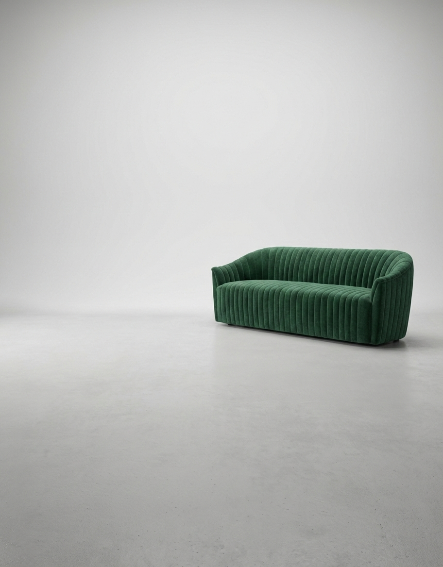 EON-SF007 Emerald Channel Velvet Sofa - 3/4 Angle White Background