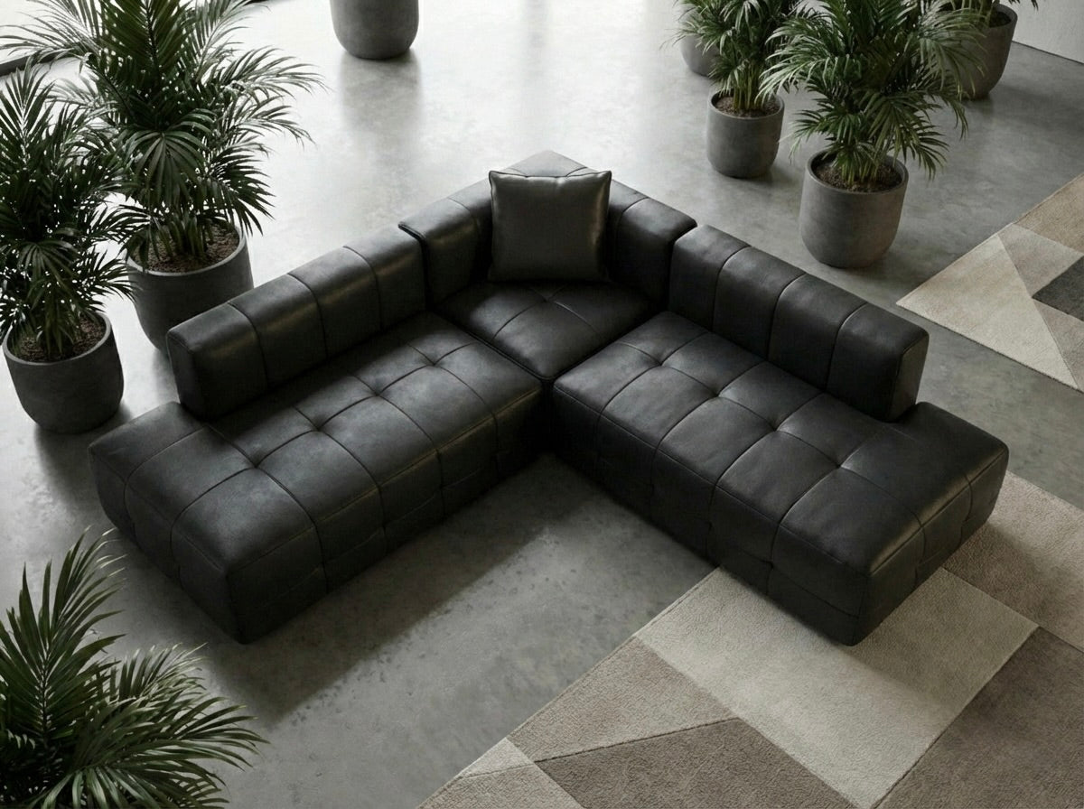 EON-SF008 Noir Modular Sectional - Overhead View with Plants