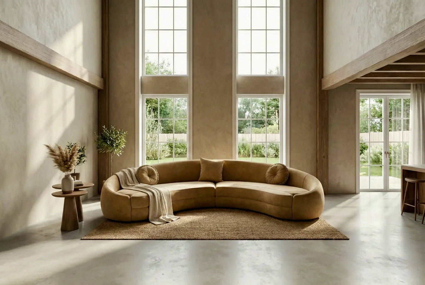 EON-SF014 Amber Curved Sectional - Barn House Wide Shot