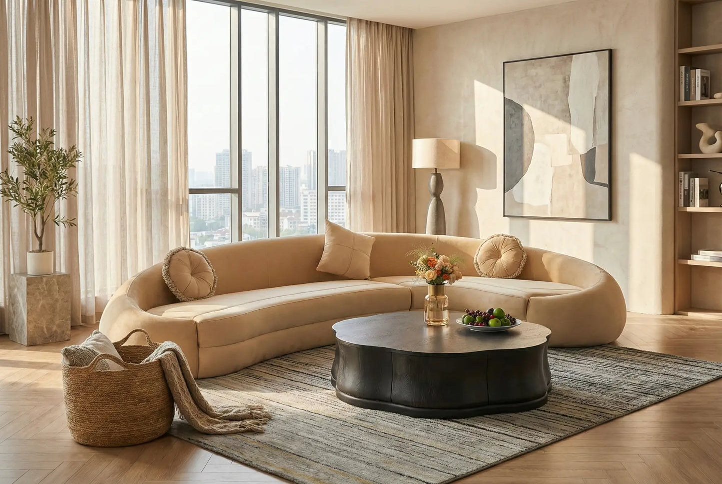 EON-SF014 Amber Curved Sectional - Lifestyle City View Apartment