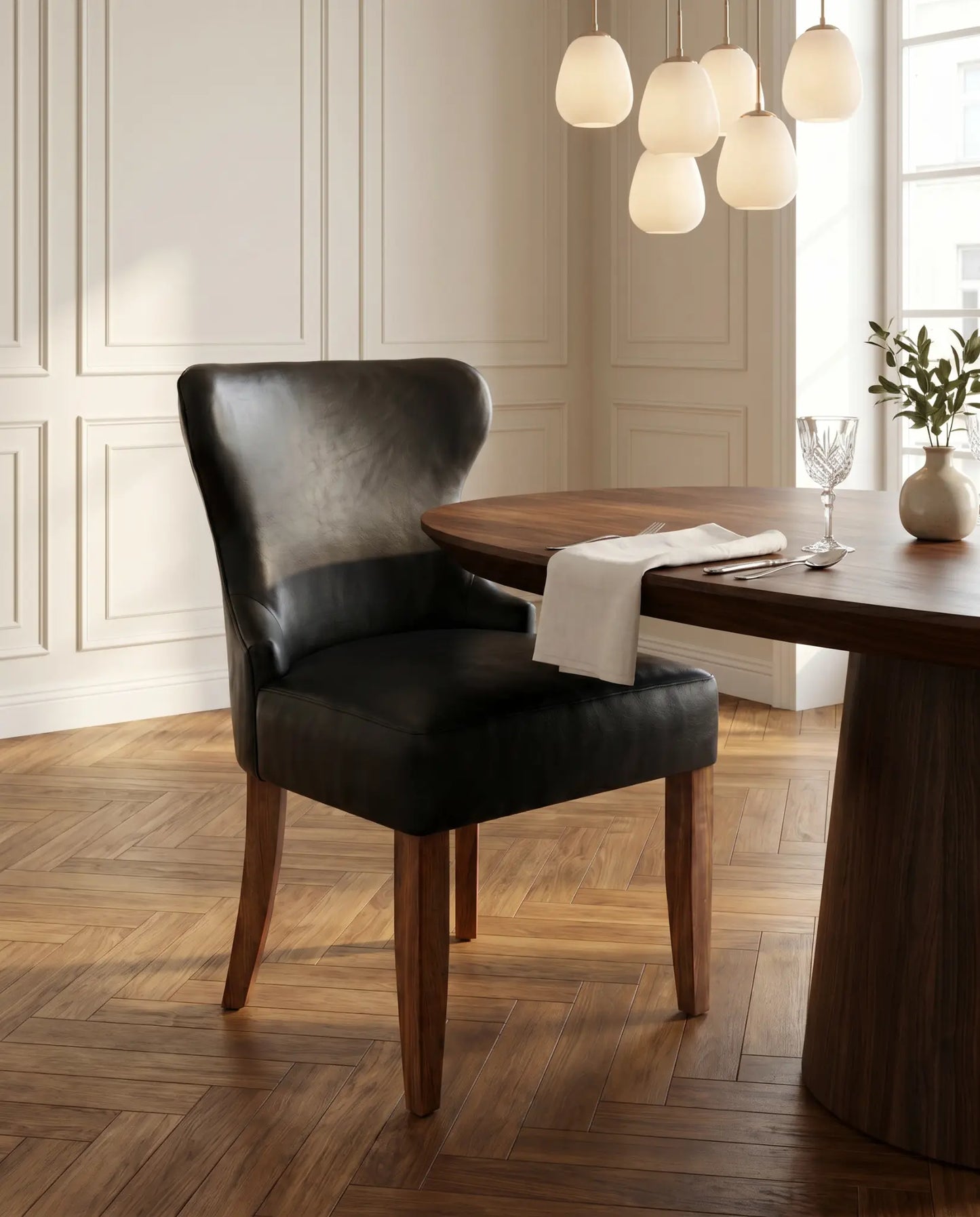 Dominic (EON-CH016) - Smooth Black Leather Modern Dining Chair