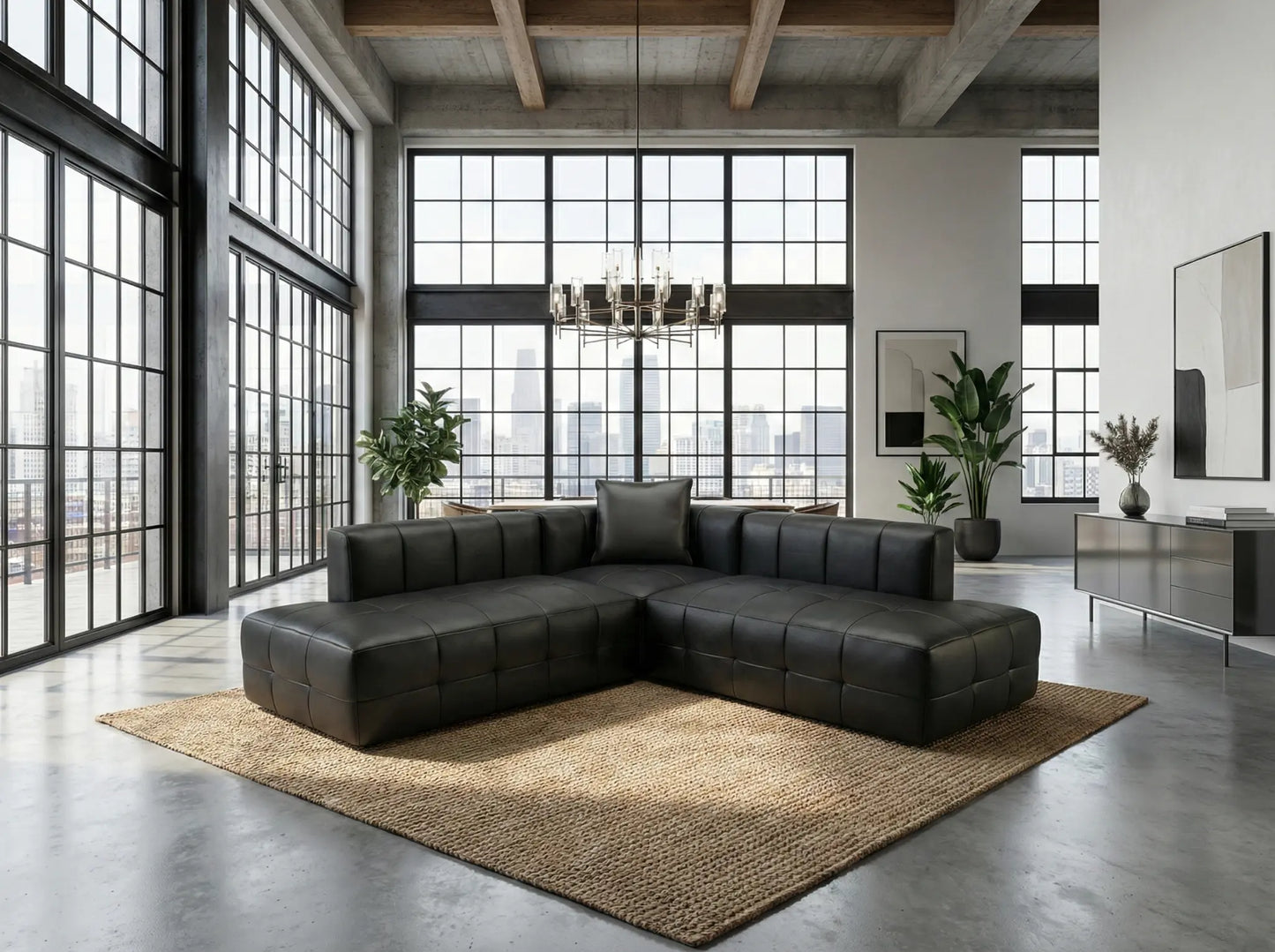 EON-SF008 Noir Modular Sectional - Industrial Loft City View