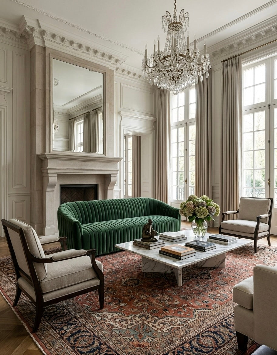 EON-SF007 Emerald Channel Velvet Sofa - Lifestyle Warm Interior