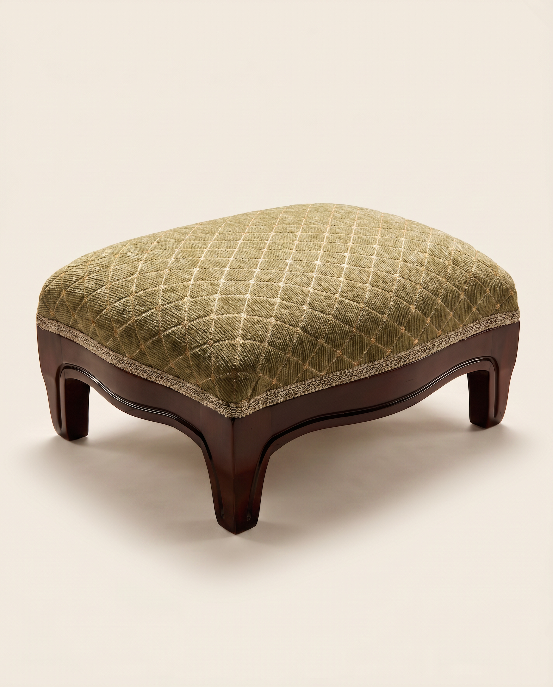 EON-OT002 Versailles Footstool - Sage Green Quilted Velvet Hero Angle