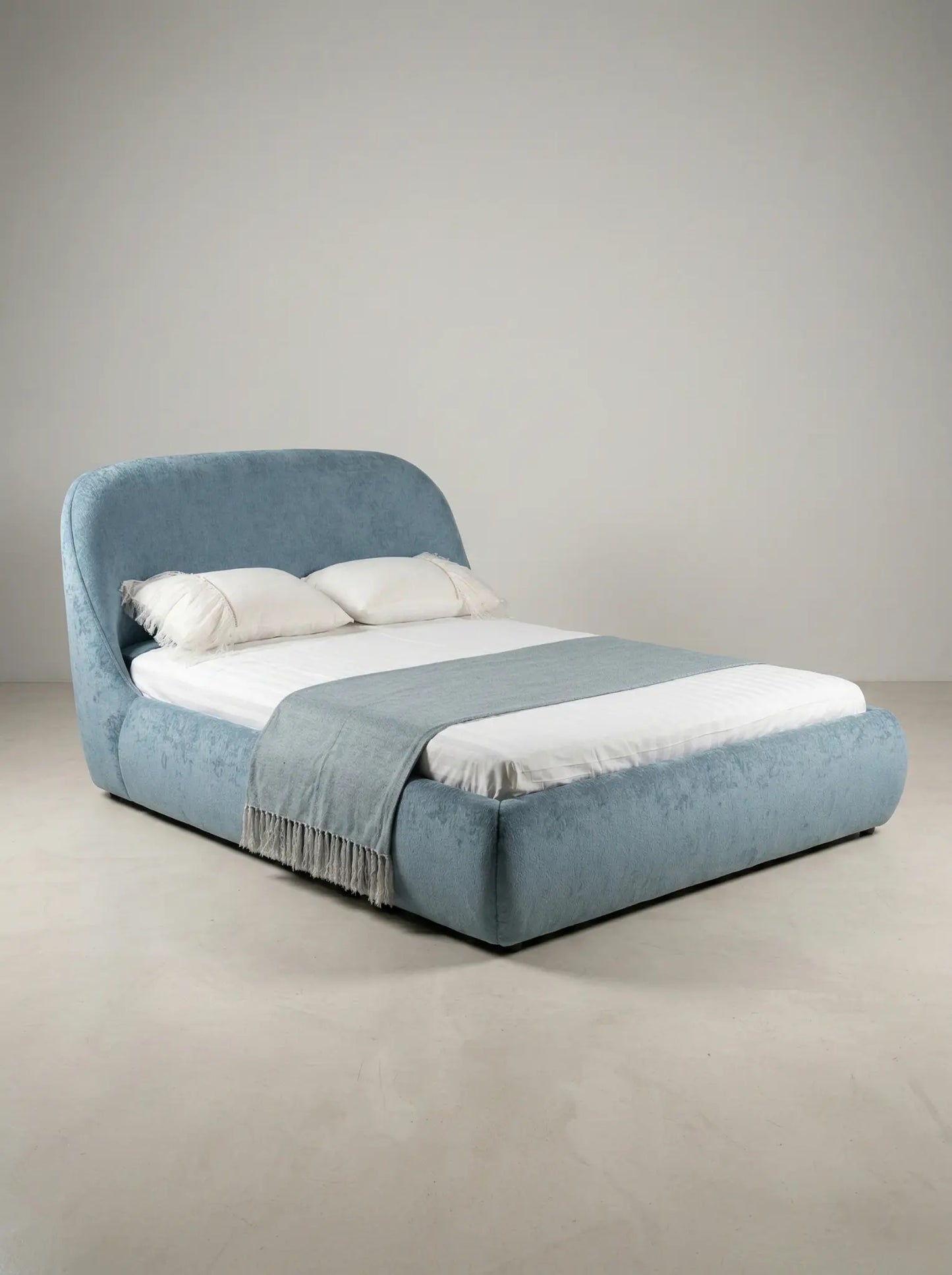 Mira upholstered bed EON-BD001 – three-quarter hero view
