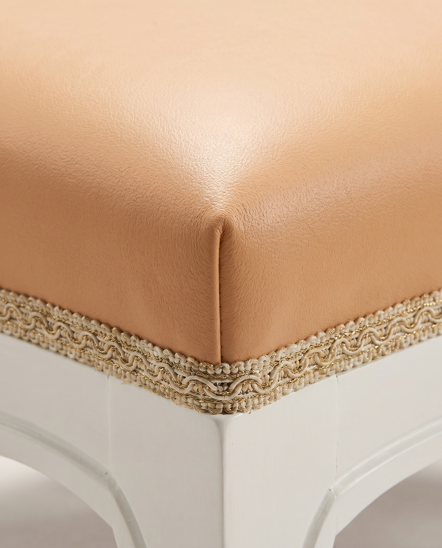 EON-OT002 Versailles Footstool - Camel Leather Trim Detail