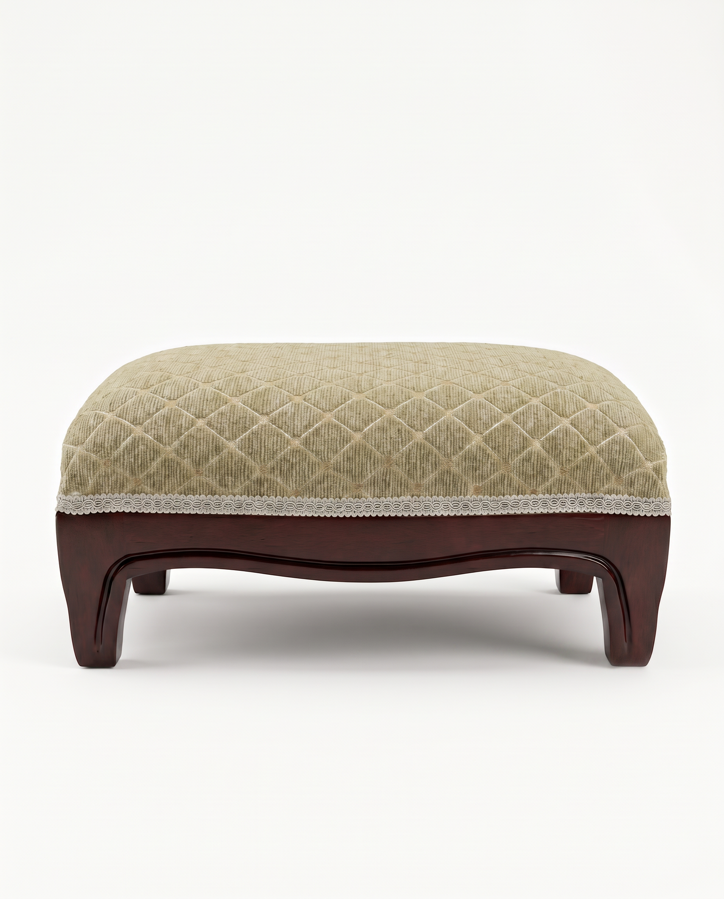 EON-OT002 Versailles Footstool - Sage Green Quilted Velvet Front View