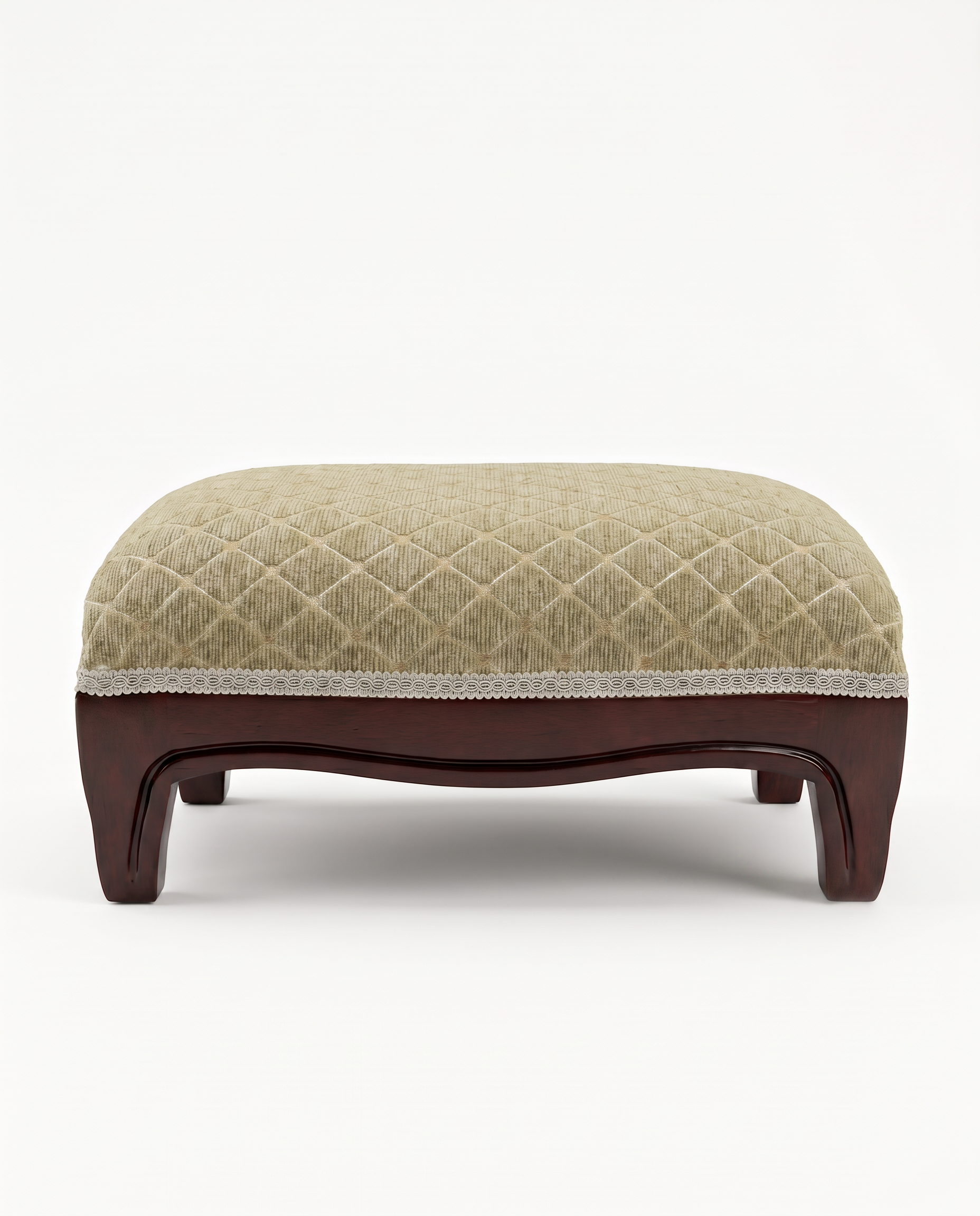 EON-OT002 Versailles Footstool - Sage Green Quilted Velvet Front View