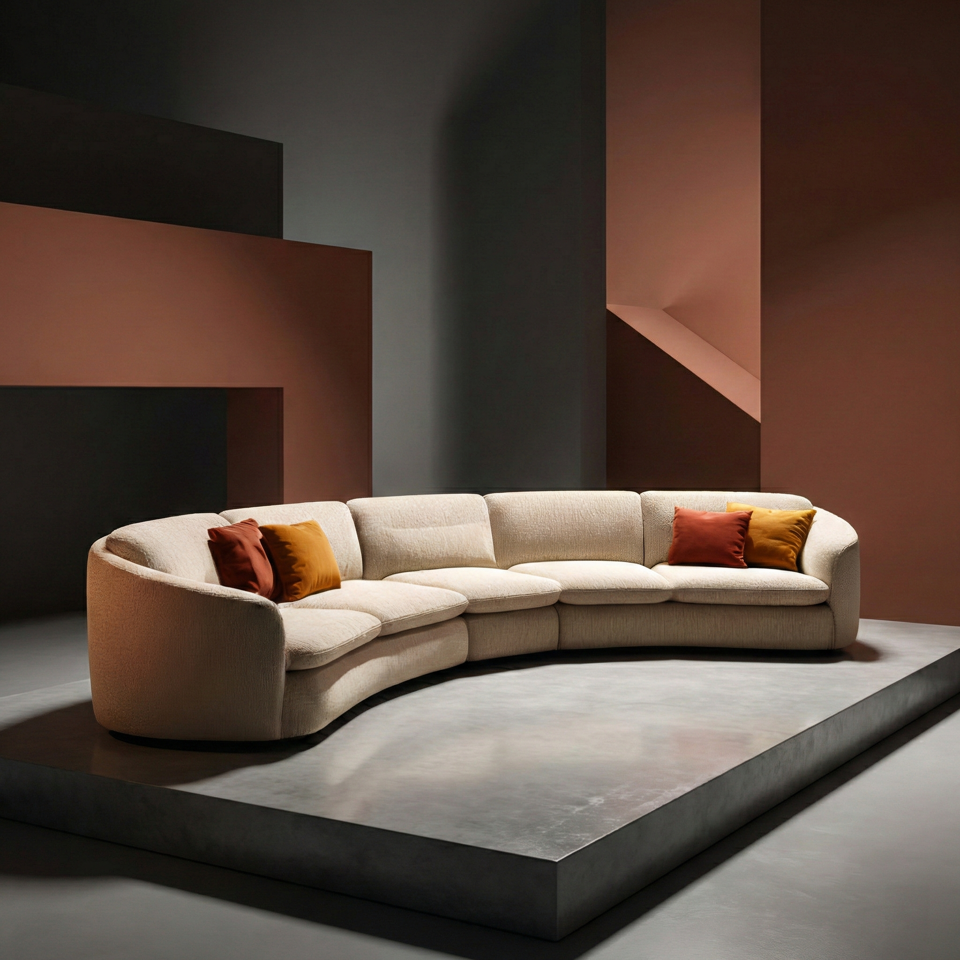 EON-SF010 Luna Curved Sectional - Terracotta Studio Hero