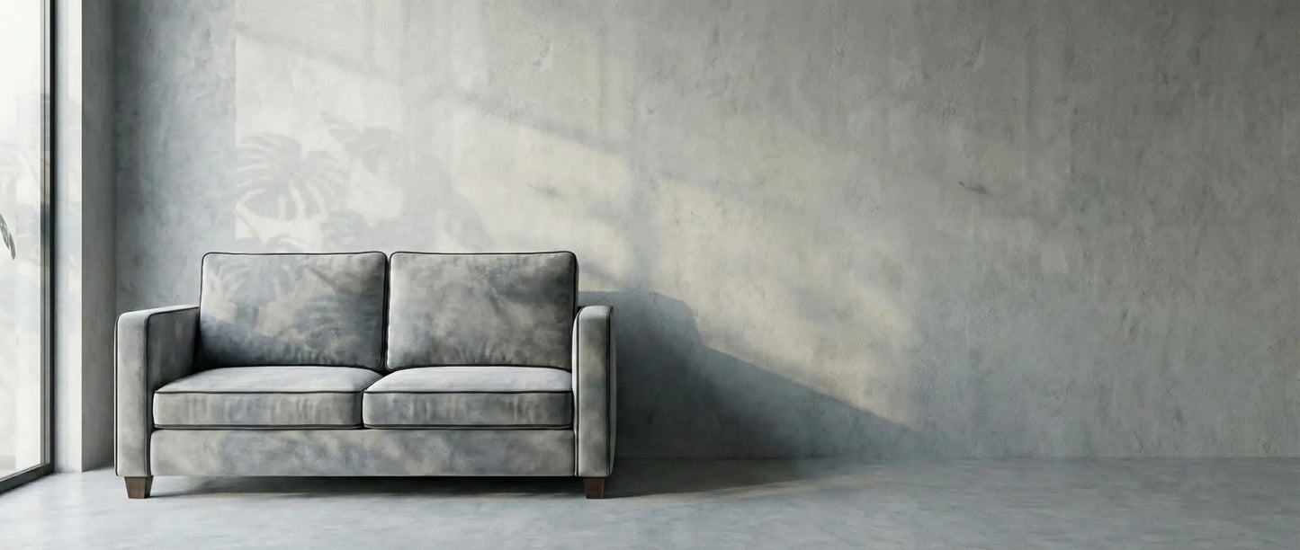 EON-SF006 Grafton Velvet Sofa - Wide Landscape Concrete Wall